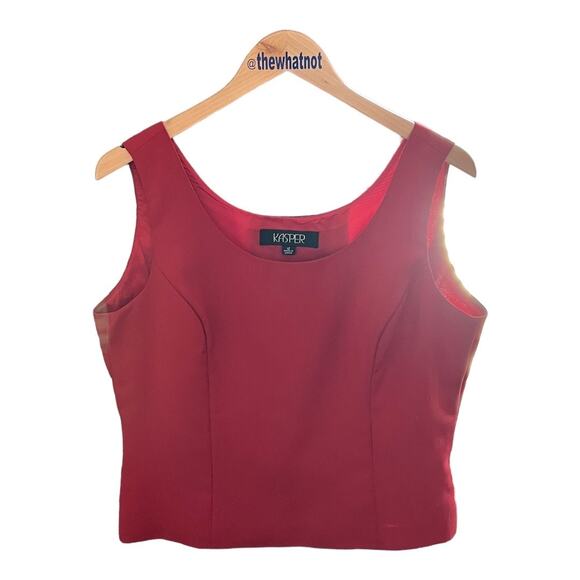 90s Vintage Kasper Red Cropped Tank Blouse Size 12 Side Zip Scoop Neck Coquette - Picture 14 of 15